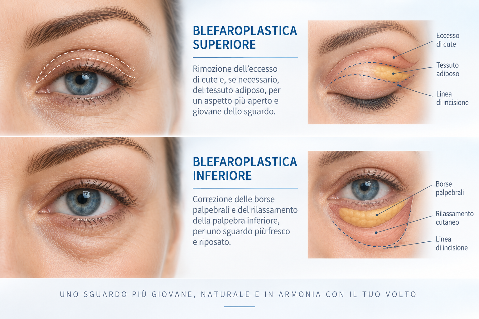 Blefaroplastica superiore e inferiore a Roma - palpebre superiori e borse palpebrali