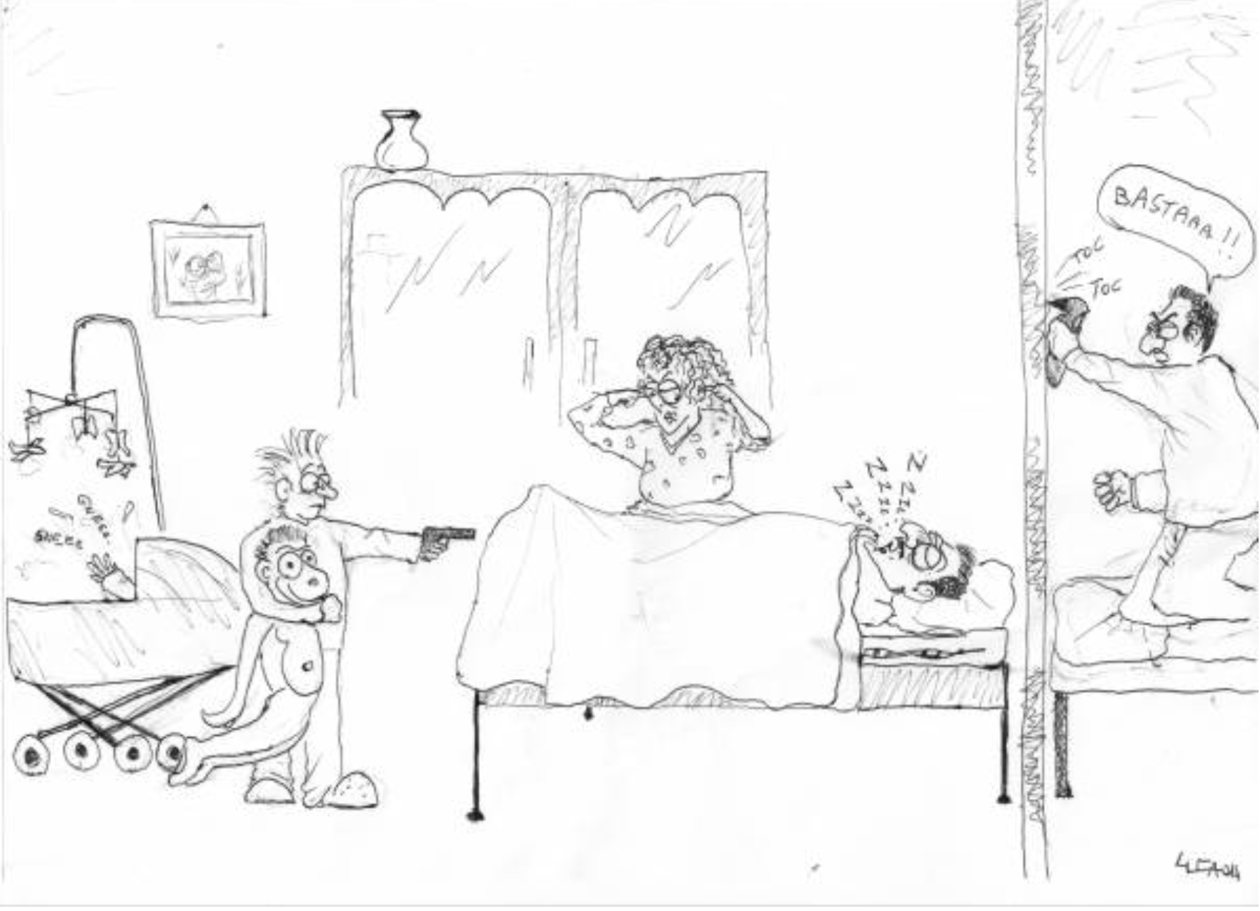 Vignetta di Luca Tarsia sui disagi familiari provocati dal russamento cronico